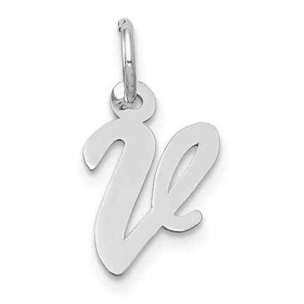 14k White Gold Small Script Letter V Initial Charm