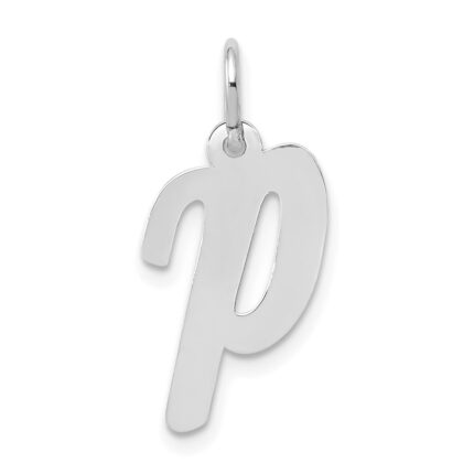 14k White Gold Medium Script Letter P Initial Charm