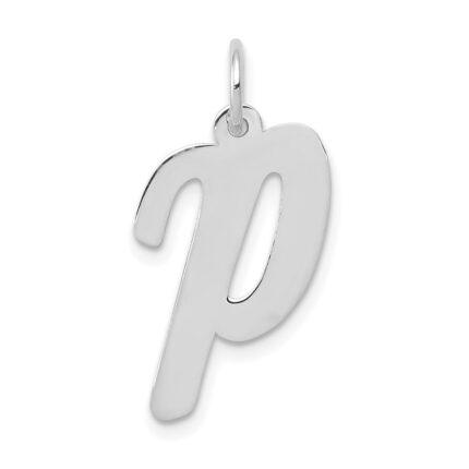 14k White Gold Large Script Letter P Initial Charm