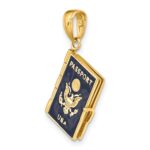 14K Blue Enamel 3-D Passport Opens with One Page Inside Pendant - Image 5
