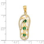 14K Green Enameled Cut-out Flip Flop with Sea Turtles Pendant - Image 4