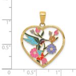 14k Enameled Hummingbird with Flowers Heart Pendant - Image 4