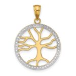 14k and White Rhodium Large Tree of Life Round Frame Charm - Image 4